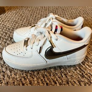 Nike Air Force 1 Double Swoosh Silver Gold Size 6Y